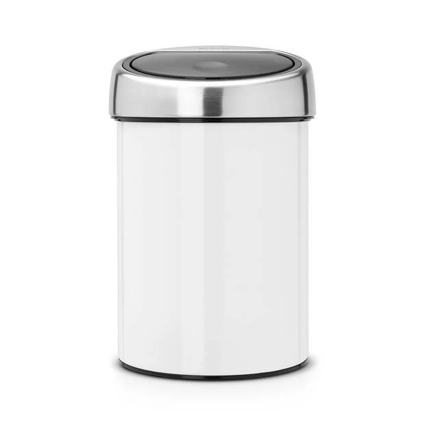 Brabantia Touch Bin Wandafvalemmer 3 Liter Met Kunststof Binnenemmer - White / Brilliant Steel 3 Brabantia Touch Bin Wandafvalemmer 3 Liter Met Kunststof Binnenemmer - White / Brilliant Steel