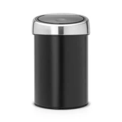 Brabantia Touch Bin Wandafvalemmer 3 Liter Met Kunststof Binnenemmer - Matt Black / Matt Steel