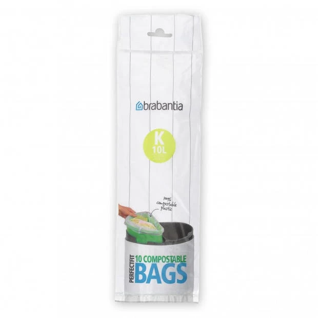 Brabantia PerfectFit Composteerbare Afvalzak Code K, 10 Liter, 10 Stuks/rol - Green 3 Brabantia PerfectFit Composteerbare Afvalzak Code K, 10 Liter, 10 Stuks/rol - Green